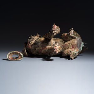 A large Chinese polychromed bronze Buddhist lion-form incense burner — 照片 8