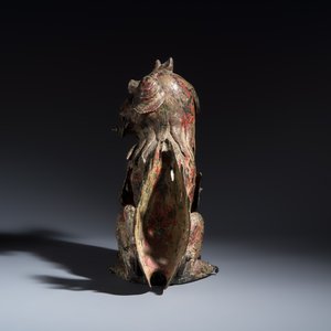 A large Chinese polychromed bronze Buddhist lion-form incense burner — 照片 4