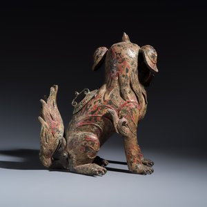 A large Chinese polychromed bronze Buddhist lion-form incense burner — 照片 5
