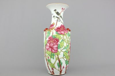 A large Chinese porcelain vase decorated with birds and floral branches, 19th C.