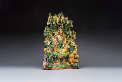 A large Chinese sancai-glazed Buddhist grotto with Guanyin and attendants, Ming