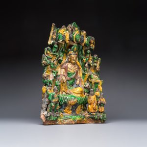 A large Chinese sancai-glazed Buddhist grotto with Guanyin and attendants, Ming — photo 1