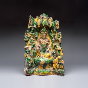 A large Chinese sancai-glazed Buddhist grotto with Guanyin and attendants, Ming — photo 2