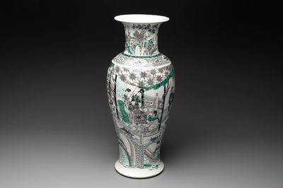 A large Chinese verte biscuit vase with narrative design, Kangxi mark, 19th C.