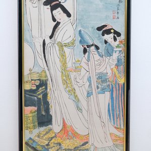 A large Chinese watercolor of a beauty with her servants, 20th C. — photo 1