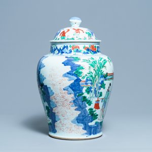 A large Chinese wucai vase and cover, Transitional period — photo 4