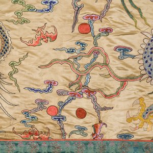 A large Chinese yellow-ground silk embroidery decorated with three five-clawed dragons, 19th C. — 照片 9