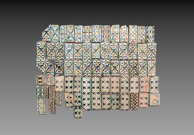 A large collection of 70 polychrome border tiles and fragments, Spain, 16th C.