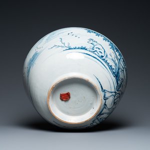 A large Dutch Delft blue and white bowl with shepherds on horsebacks, 18th C. — 照片 7