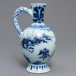 A large Dutch Delft blue and white chinoiserie jug, late 17th C. — 照片 2