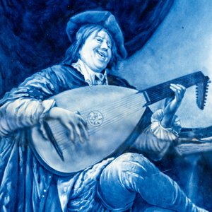 A large Dutch Delft blue and white Porceleyne Fles plaque: 'Self-portrait as a lute player', after Jan Steen, 20th C. — photo 4