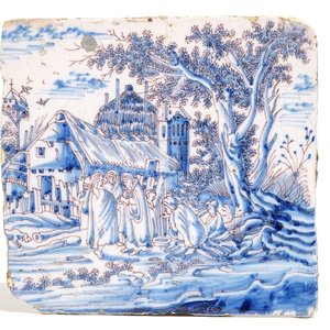 A large Dutch Delft blue, white and manganese biblical tile, 1st half 18th C. — 照片 1