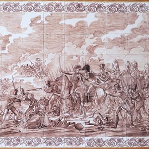 A large Dutch Delft manganese tile mural depicting the battle of Waterloo, ca. 1820 — photo 1