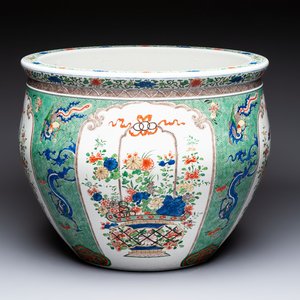 A large famille verte-style 'Flower Basket' scroll pot or fish bowl, Samson, Paris, 19th C. — photo 1