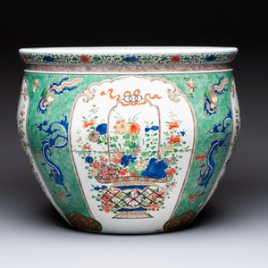 A large famille verte-style 'Flower Basket' scroll pot or fish bowl, Samson, Paris, 19th C. — photo 2