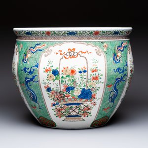 A large famille verte-style 'Flower Basket' scroll pot or fish bowl, Samson, Paris, 19th C. — photo 4