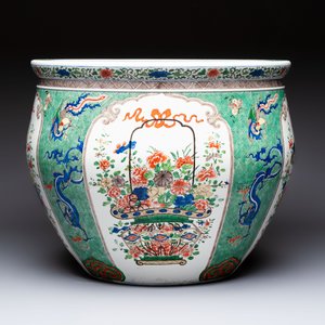 A large famille verte-style 'Flower Basket' scroll pot or fish bowl, Samson, Paris, 19th C. — photo 5