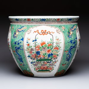 A large famille verte-style 'Flower Basket' scroll pot or fish bowl, Samson, Paris, 19th C. — foto 3