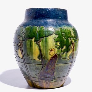 A large Flemish pottery vase with figures below trees, prob. Laigneil, Kortrijk, early 20th C. — photo 1