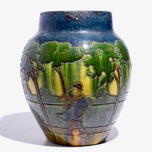 A large Flemish pottery vase with figures below trees, prob. Laigneil, Kortrijk, early 20th C. — photo 2