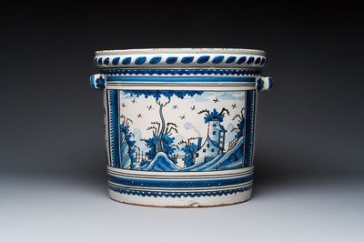 A large French blue and white 'Orange Tree' jardinière, Nevers, 18th C.