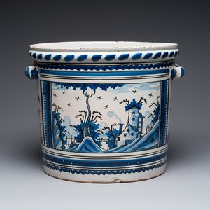 A large French blue and white 'Orange Tree' jardinière — photo 1