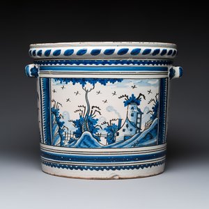 A large French blue and white 'Orange Tree' jardinière — photo 2