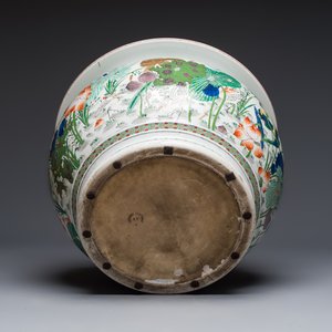 A large French famille verte-style 'Lotus Pond with Birds' fish bowl or jardinière, Samson, Paris, 19th C. — 照片 7