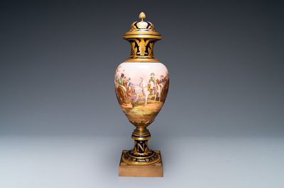 A large French Napoleonic Sèvres-style vase with gilded bronze mounts, signed Desprez, 19th C.
