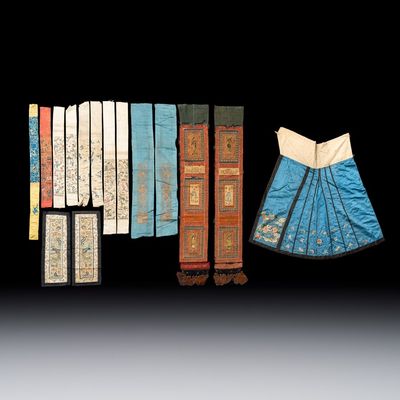 A large group of 15 Chinese silk embroideries, late Qing