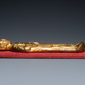 A large inlaid gilt copper applique of Saint Anthony, Limoges, France, 13th C. or later — photo 3