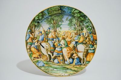 A large Italian maiolica "Istoriato" charger, Urbino, 1540-1560