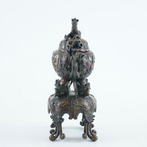 A large Japanese bronze censer on stand, Meiji, 19th C. — photo 4