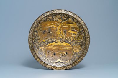 A large Japanese bronze dish, signed Miyao, Meiji, 19th C.