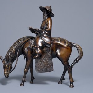 A large Japanese bronze group of a sage on horseback, Meiji, 19th C. — photo 1