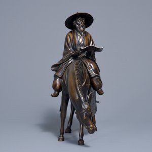A large Japanese bronze group of a sage on horseback, Meiji, 19th C. — photo 4