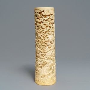 A large Japanese carved ivory brush pot, Meiji, 19th C. — photo 3