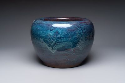 A large Japanese flambé-glazed globular jardinière, 19/20th C.