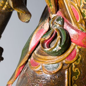 A large Japanese polychromed and gilt-lacquered wood figure of a divine general, Edo, dated 1623 — photo 13