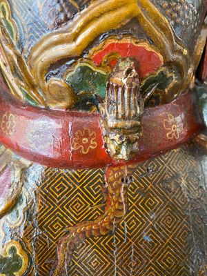 A large Japanese polychromed and gilt-lacquered wood figure of a divine general, Edo, dated 1623 — photo 14