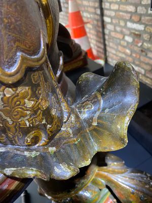 A large Japanese polychromed and gilt-lacquered wood figure of a divine general, Edo, dated 1623 — photo 21