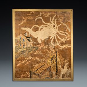 A large Japanese silk embroidery with a phoenix, Meiji, 19th C. — 照片 1