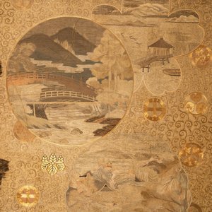 A large Japanese silk embroidery with landscape medallions, Meiji, 19th C. — 照片 7