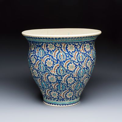 A large Kutahya blue-ground Iznik-style jardinière, Turkey, 19th C.