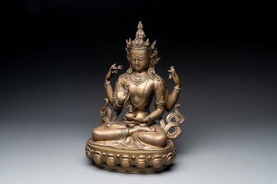 A large Nepalese bronze sculpture of Usnisavijaya, 20th C.