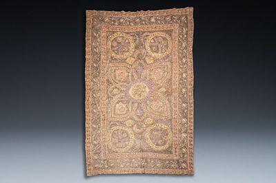 A large Ottoman silvered- and gilt-metal-wired linen cloth, Turkey, 19/20th C.