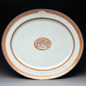 A large oval Chinese export 'EHA' monogrammed 'landscape' dish, Jiaqing, ca. 1800 — photo 1