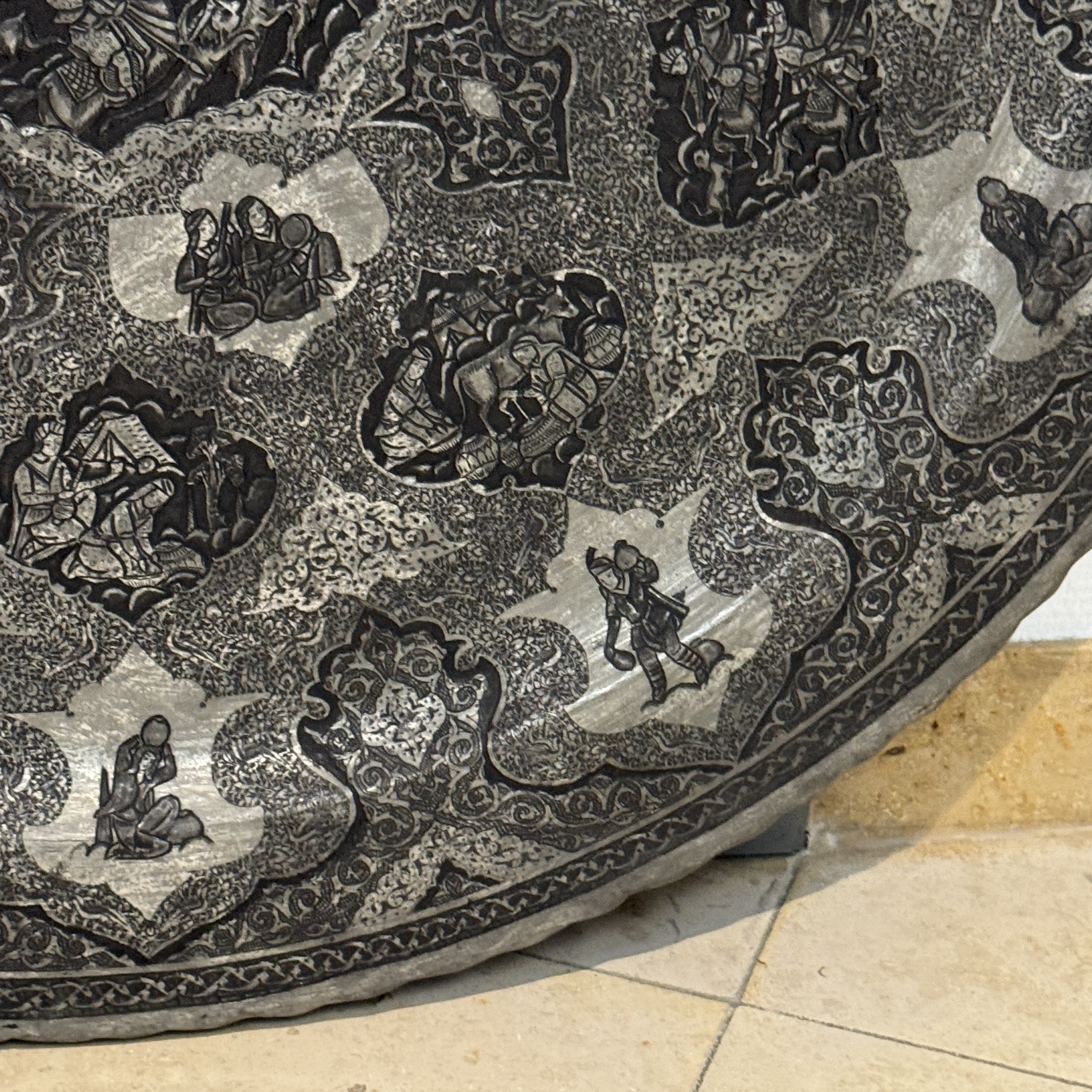 A large Persian engraved tinned-copper dish with narrative design — photo 8