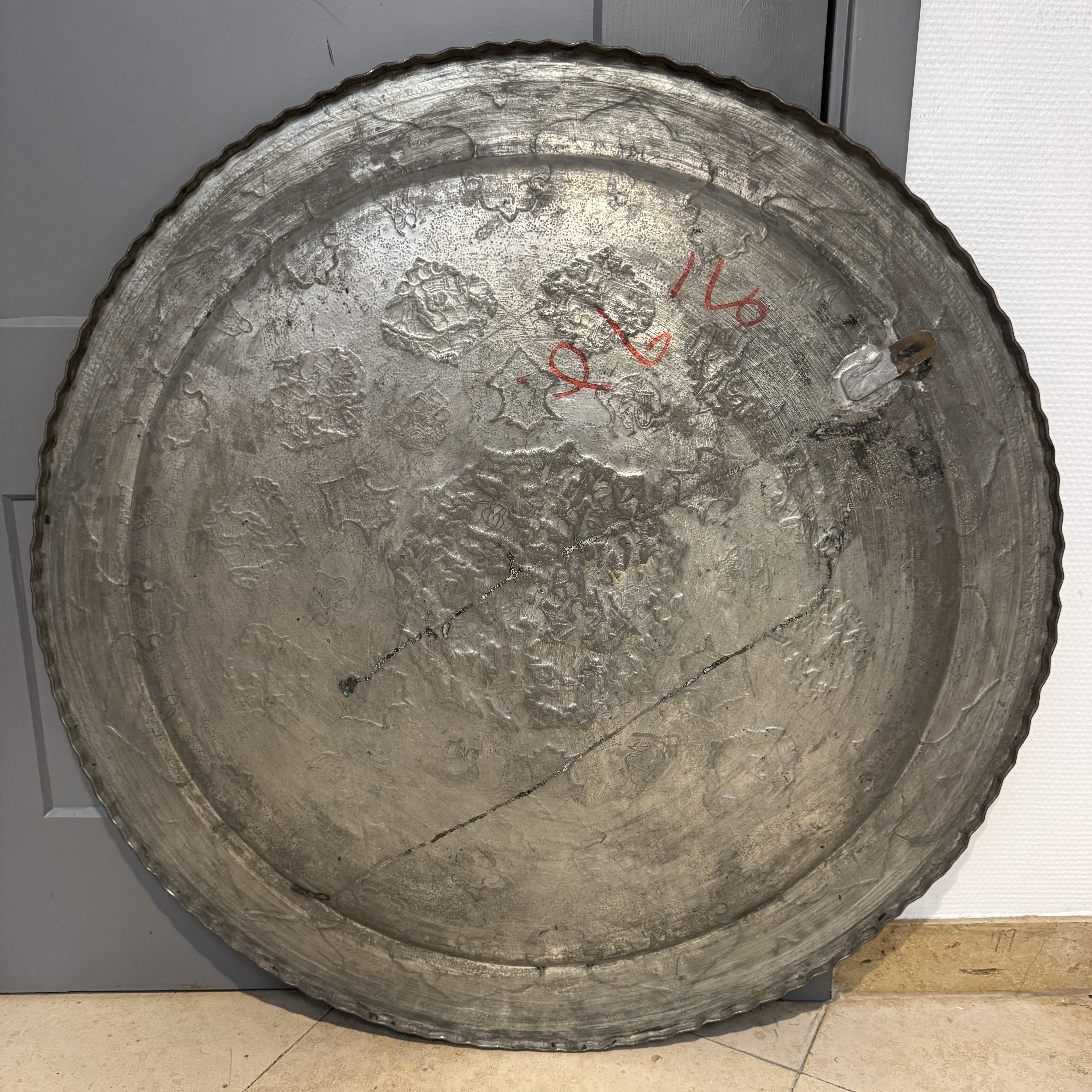 A large Persian engraved tinned-copper dish with narrative design — photo 10
