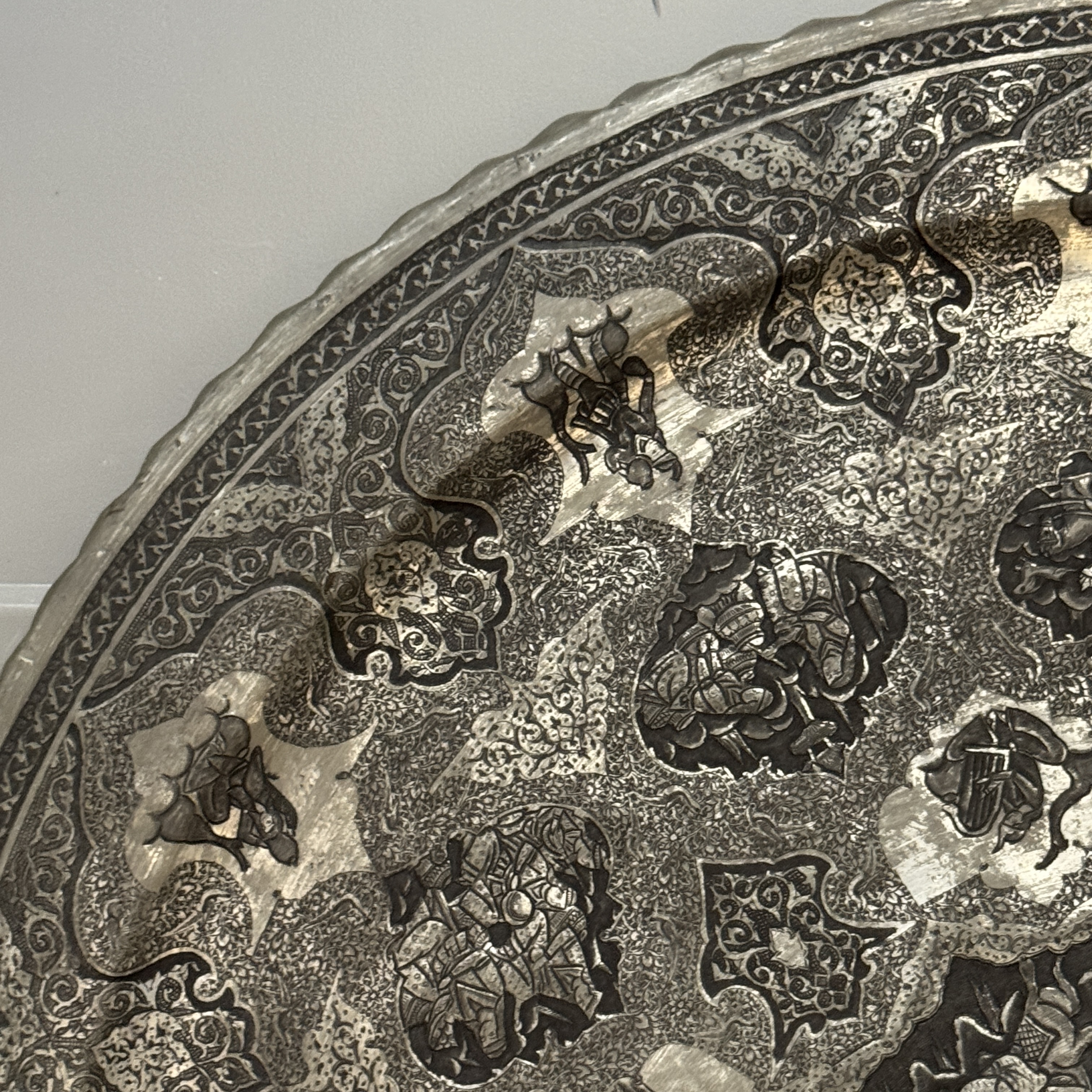 A large Persian engraved tinned-copper dish with narrative design — photo 4